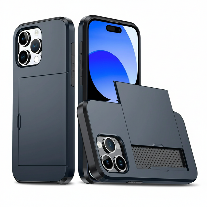 Schokbestendig TPU/polycarbonaat hoesje met pasjeshouder – CardaShield