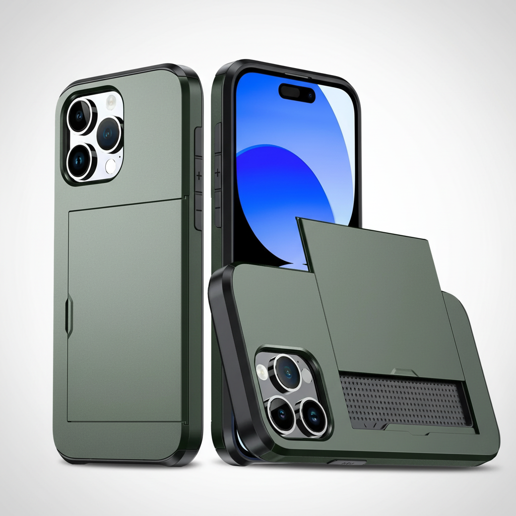 Schokbestendig TPU/polycarbonaat hoesje met pasjeshouder – CardaShield