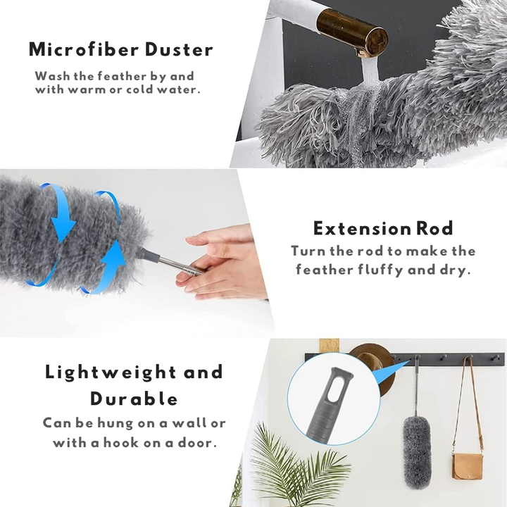 Uitschuifbare microvezel plumeau | Extra lang bereik | Flexibele kop | Wasbaar