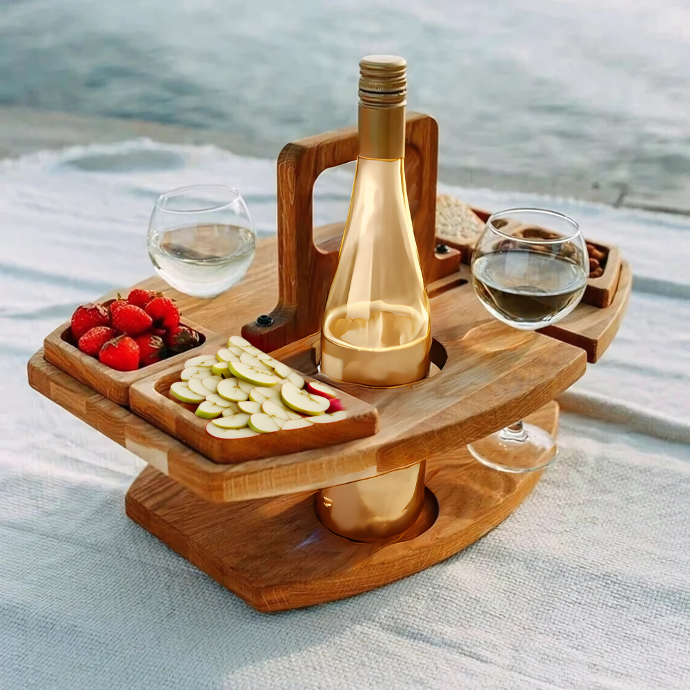 Draagbare houten picknick-wijntafel – WineNest
