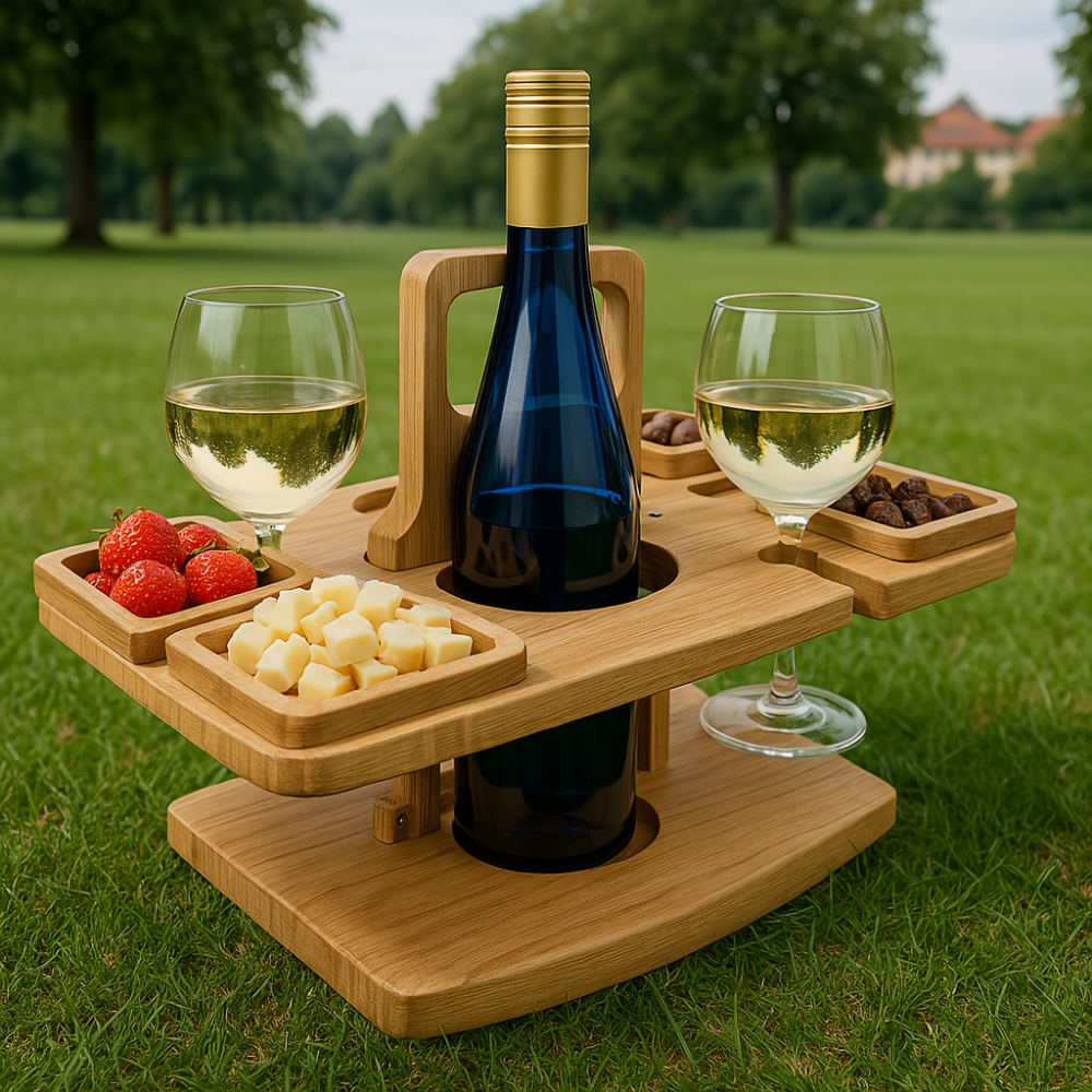 Draagbare houten picknick-wijntafel – WineNest