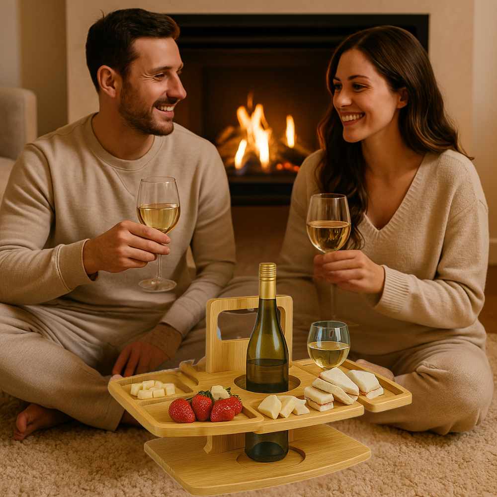 Draagbare houten picknick-wijntafel – WineNest