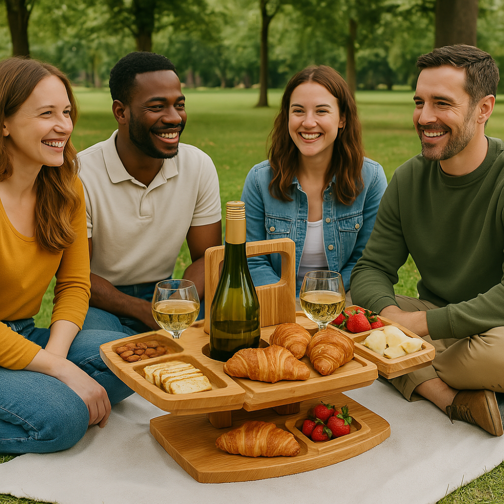 Draagbare houten picknick-wijntafel – WineNest