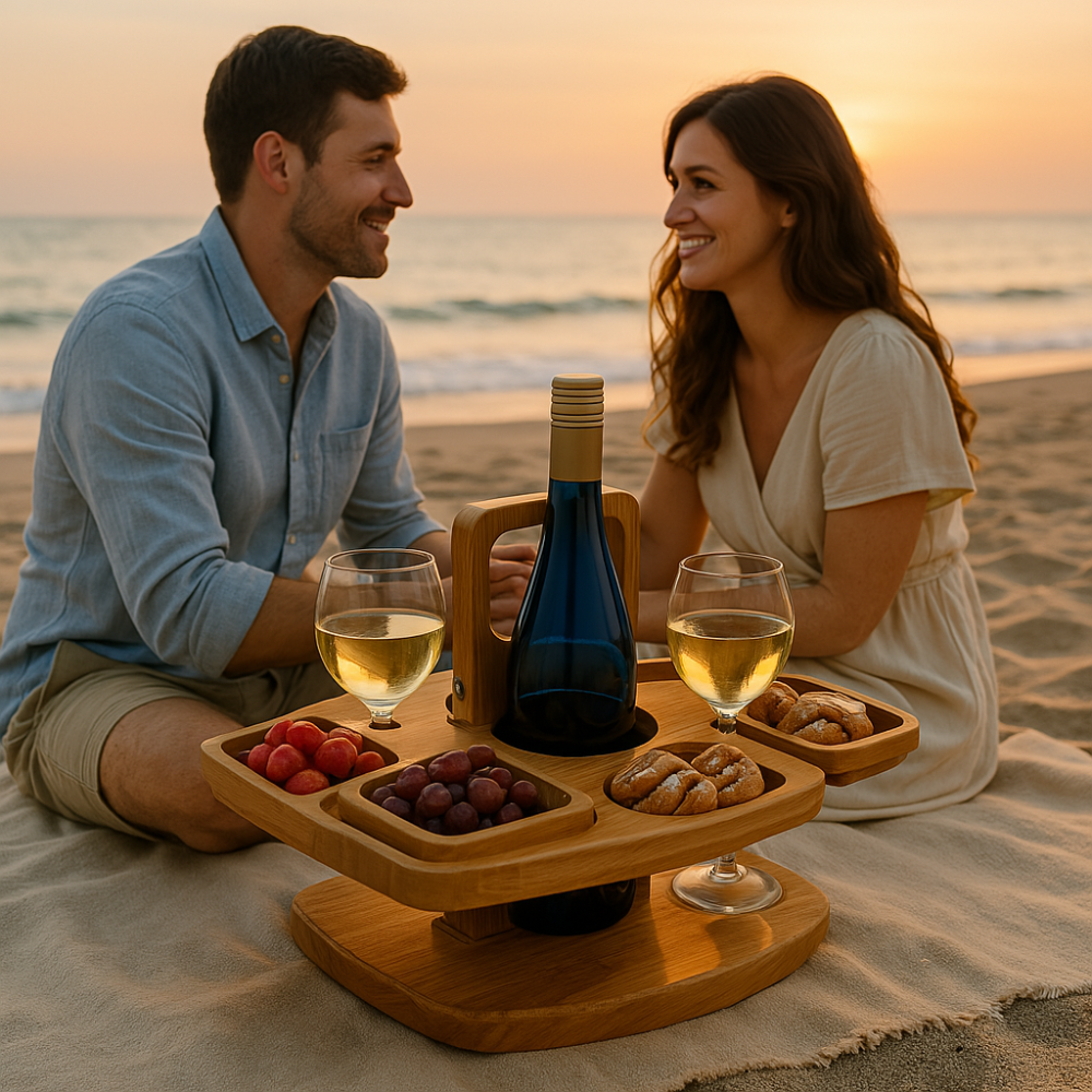 Draagbare houten picknick-wijntafel – WineNest