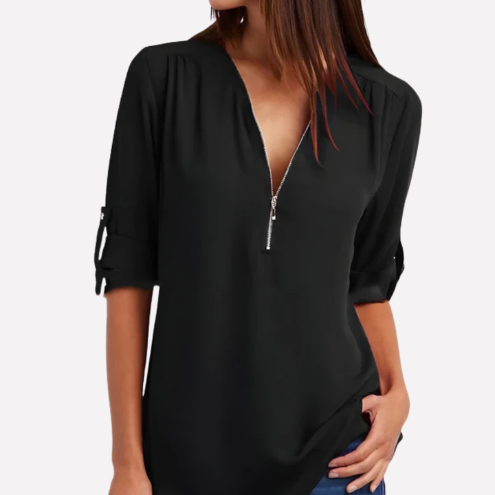 Blouse met coole halve rits
