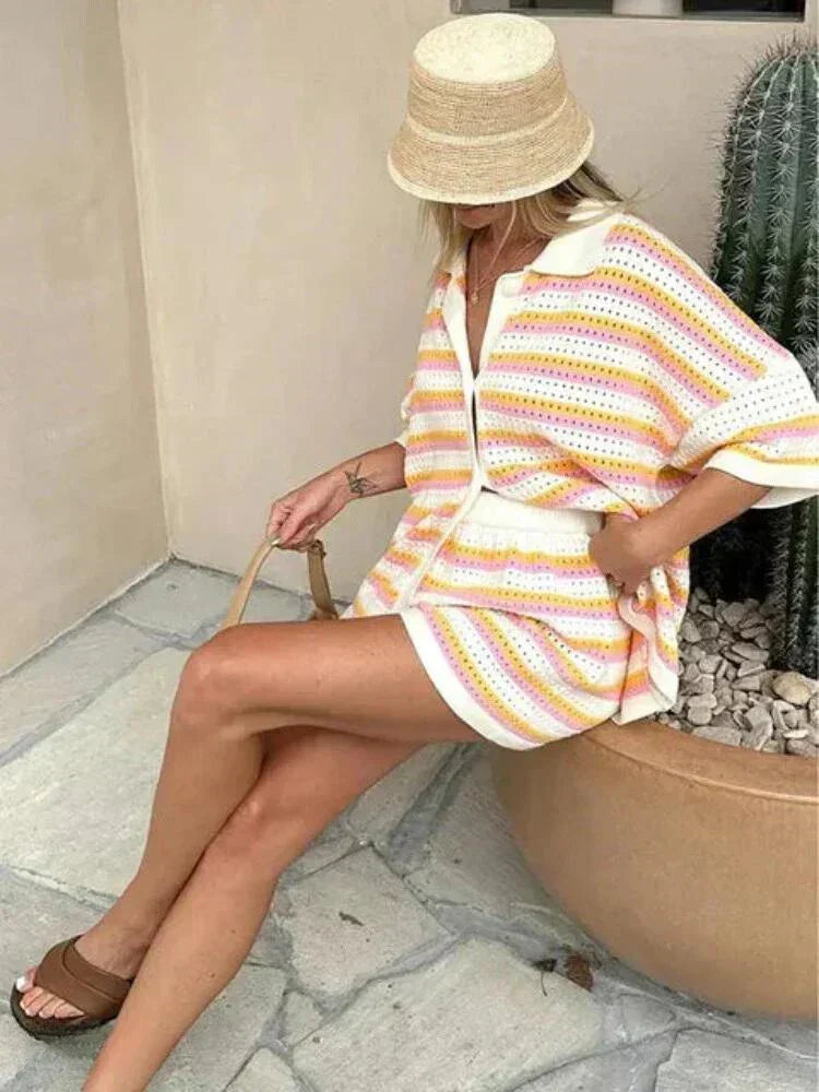 Gestreepte Dames Zomerset met Top en Shorts – Faye