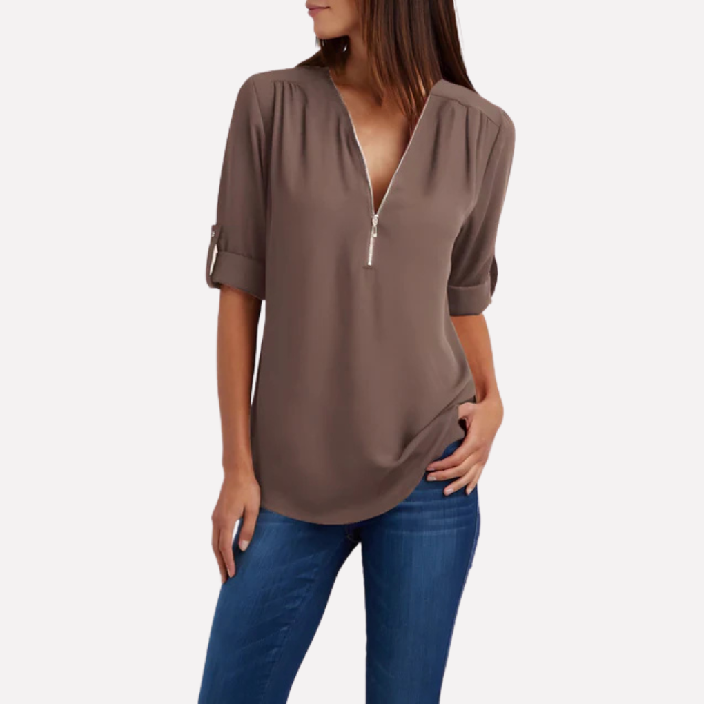Blouse met coole halve rits