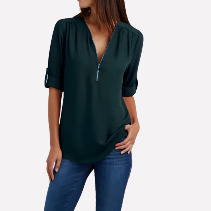 Blouse met coole halve rits
