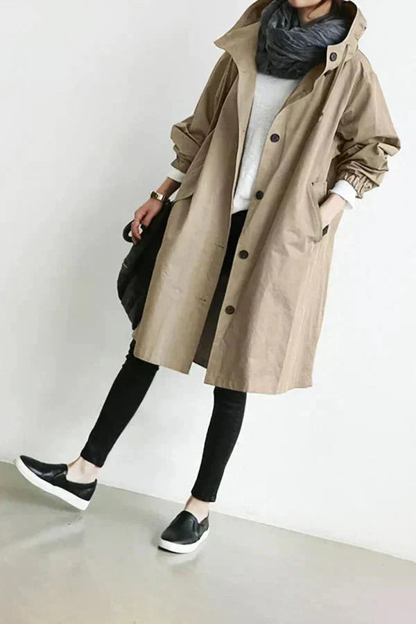 Oversized waterdichte trenchcoat met capuchon