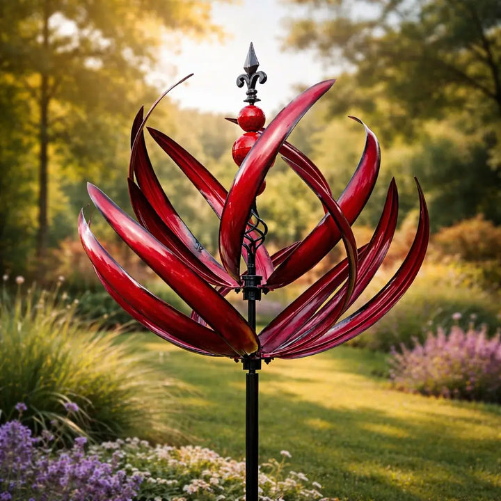 Windwijzer: metalen lotus-windspinner – roestbestendige tuindecoratie
