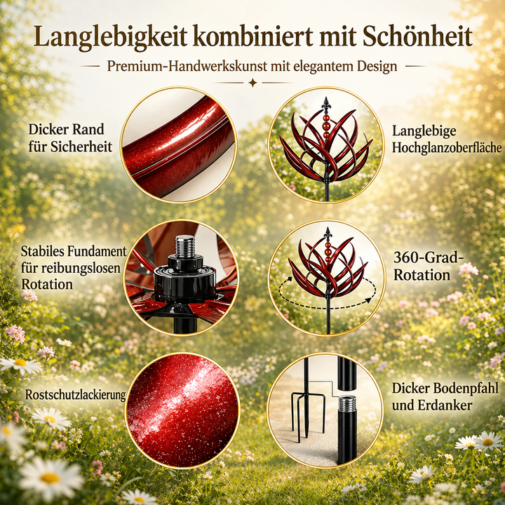 Windwijzer: metalen lotus-windspinner – roestbestendige tuindecoratie