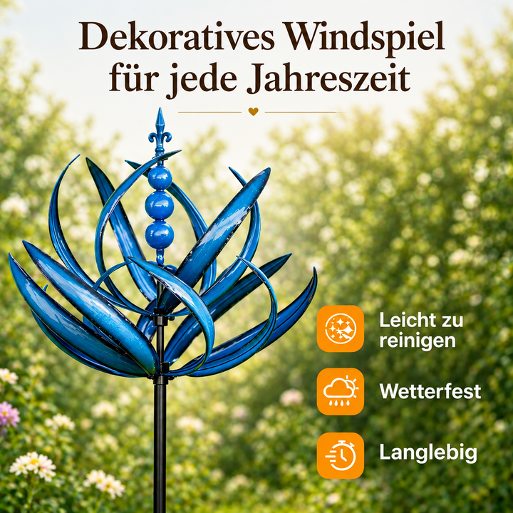 Windwijzer: metalen lotus-windspinner – roestbestendige tuindecoratie