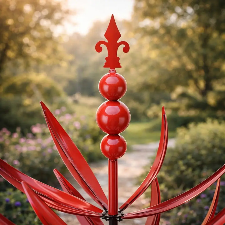 Windwijzer: metalen lotus-windspinner – roestbestendige tuindecoratie