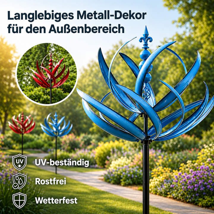Windwijzer: metalen lotus-windspinner – roestbestendige tuindecoratie