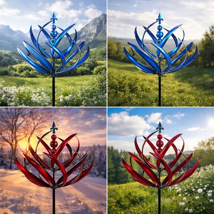 Windwijzer: metalen lotus-windspinner – roestbestendige tuindecoratie