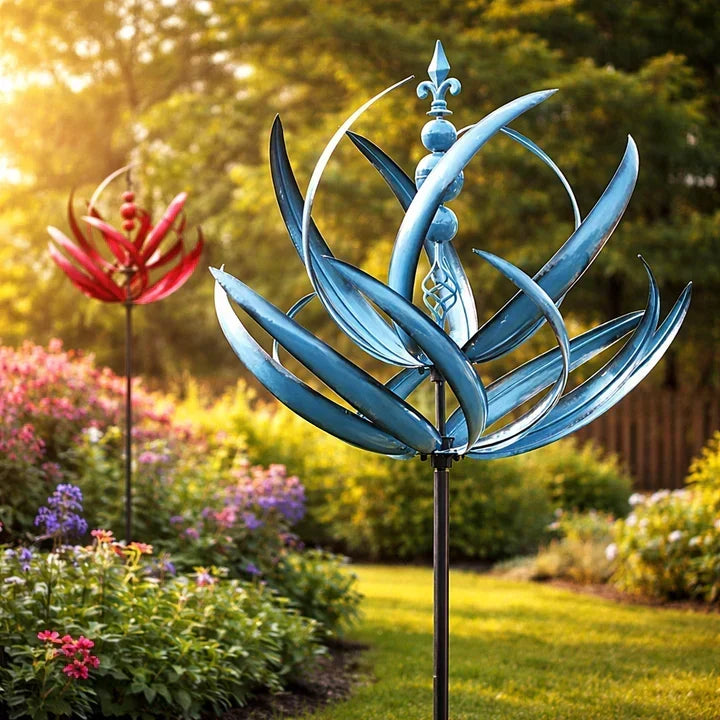 Windwijzer: metalen lotus-windspinner – roestbestendige tuindecoratie