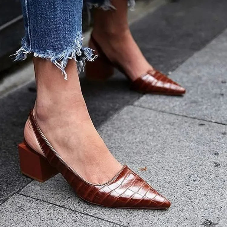 Orthopedische Bruine Pumps - Croco