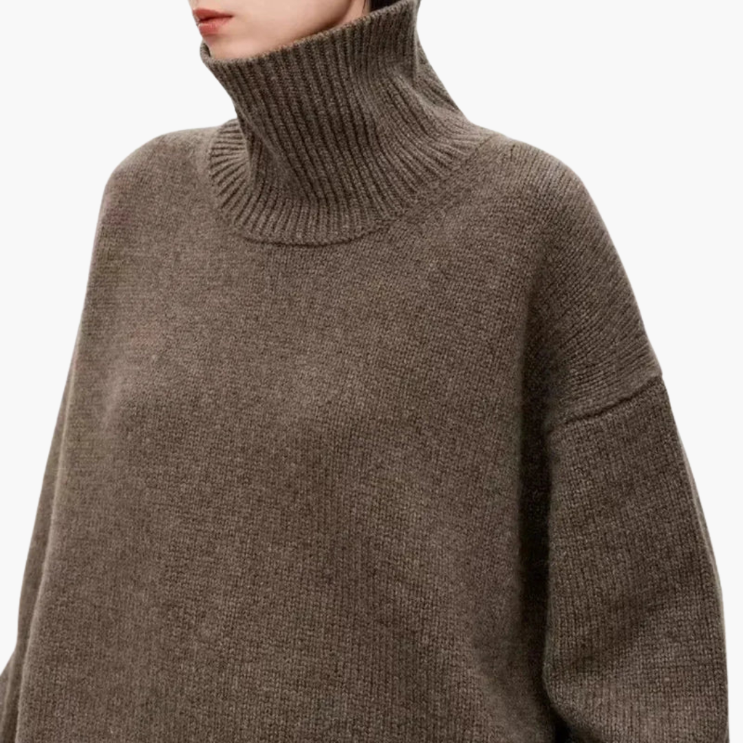 Dames Oversized Hoge Hals Trui – Ontspannen Gebreide Laag