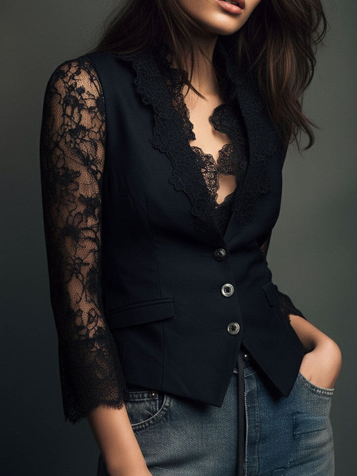 Blazerblouse met kant voor dames – elegante avondtop