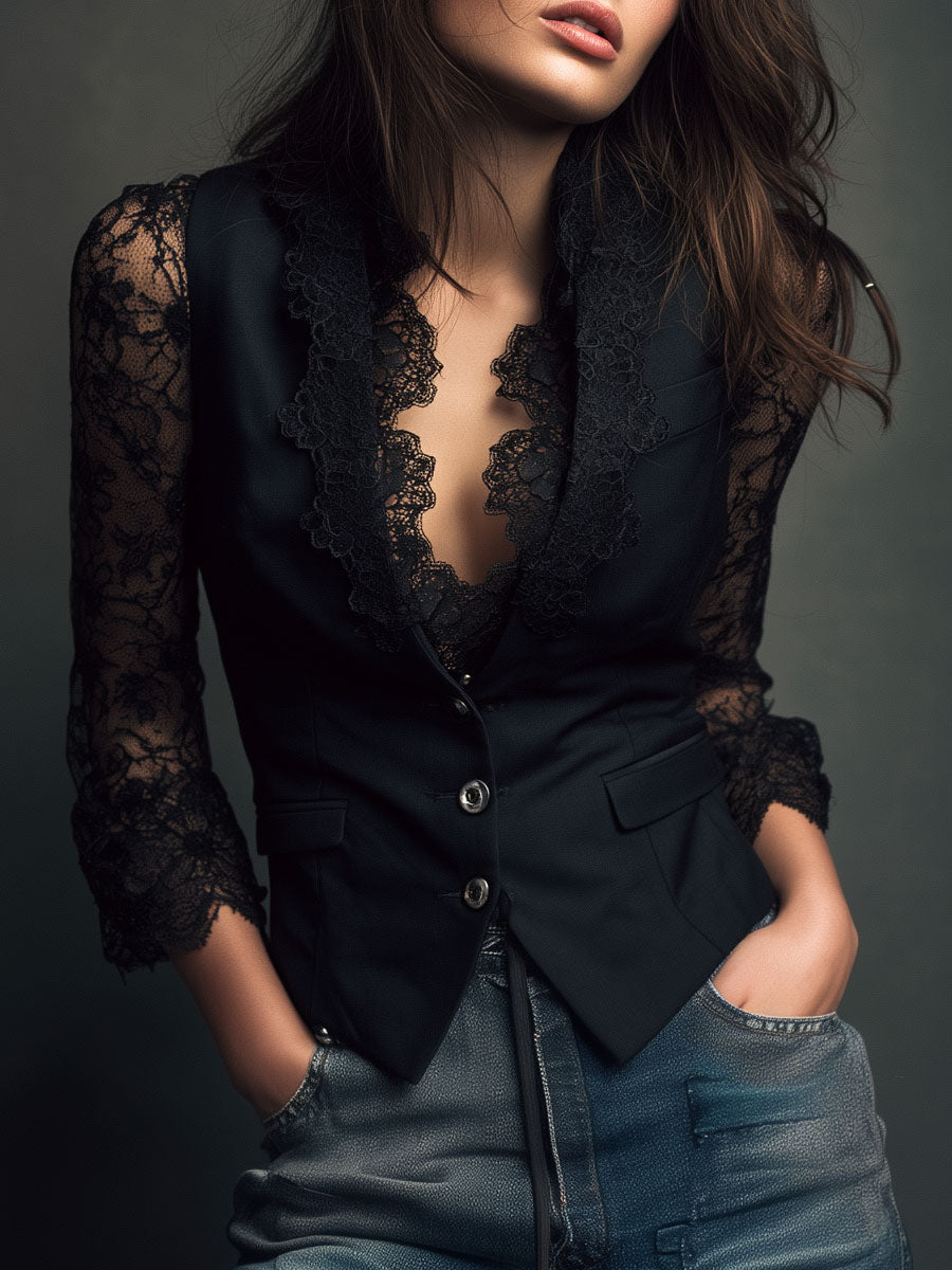 Blazerblouse met kant voor dames – elegante avondtop