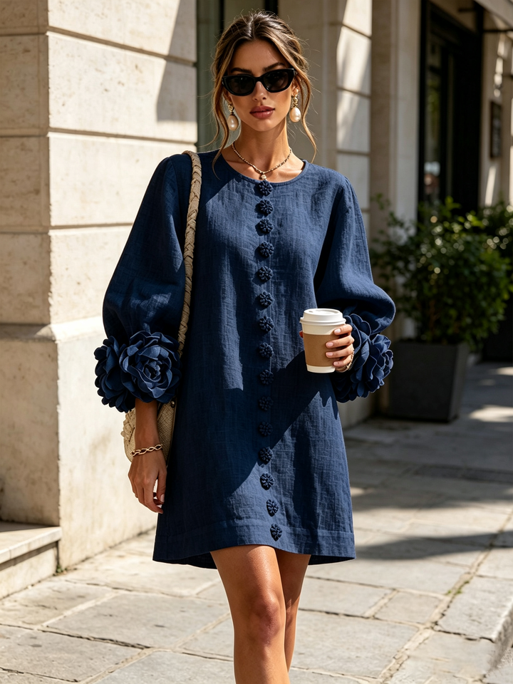 Boryana kleurrijke minijurk met opvallende ruchesmanchetten