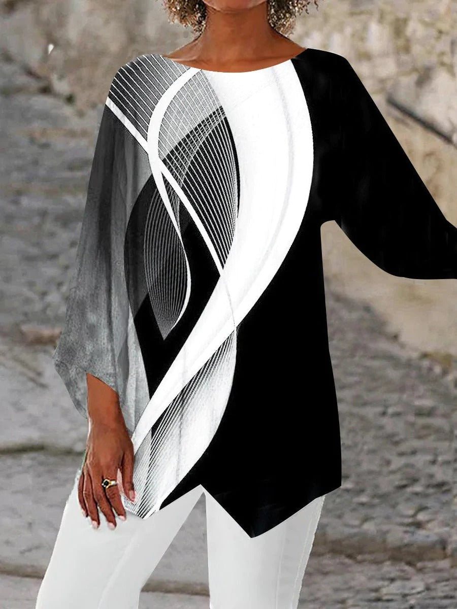 Moderne geometrische Dames tuniek met lange mouwen – Luna