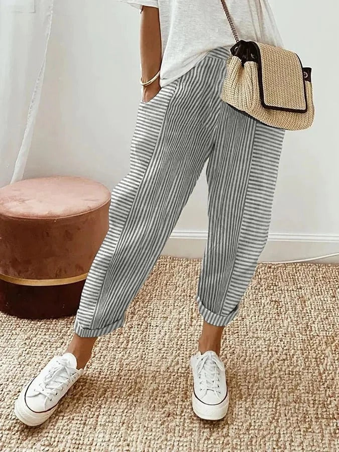 Gestreepte katoenen dames broek - Zomerbroek voor vrouwen