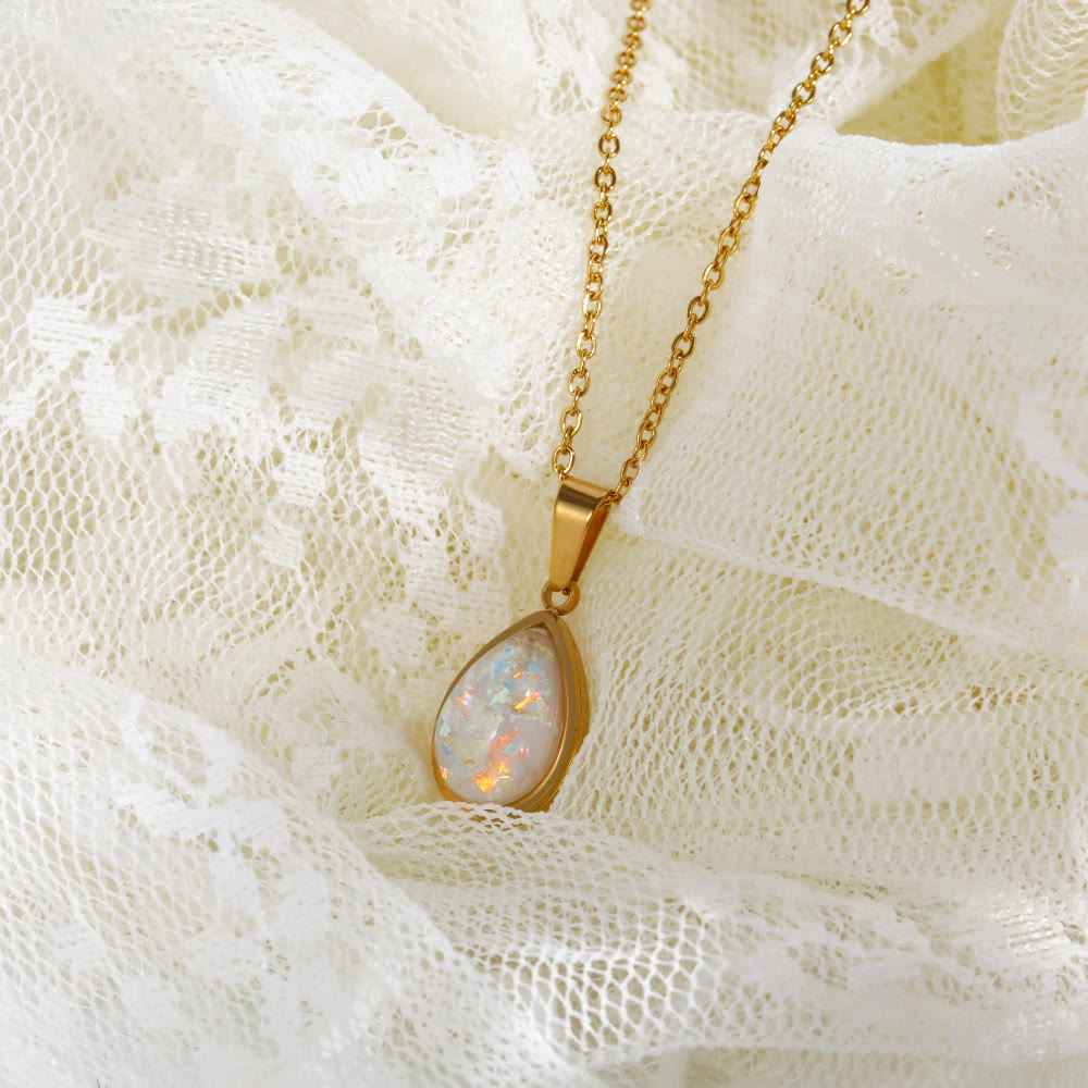 18K natuurlijke opaal druppelhanger ketting - Eloise