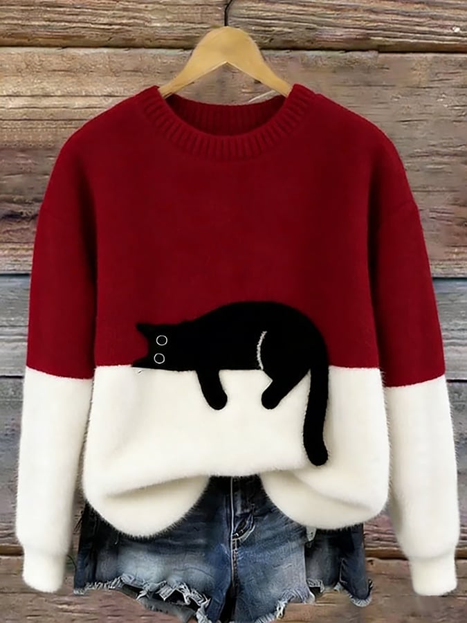 Oversized trui met kattenprint