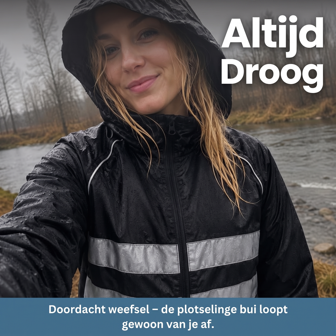 Waterdichte, winddichte, ademende fietsjas met ventilatieopeningen onder de oksels en reflecterende strepen