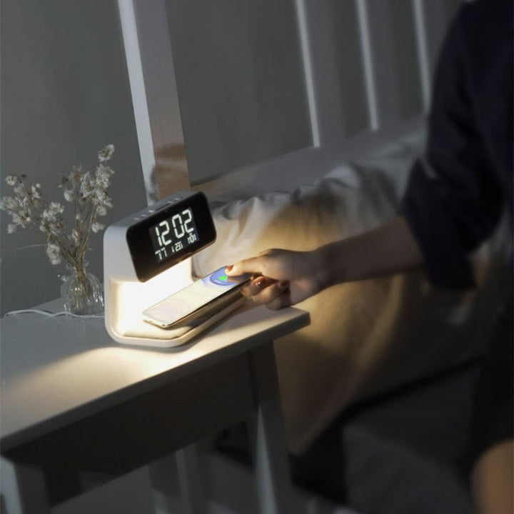 Wekker met draadloos Qi-opladen nachtkaststation digitaal LED-display en nachtlampje