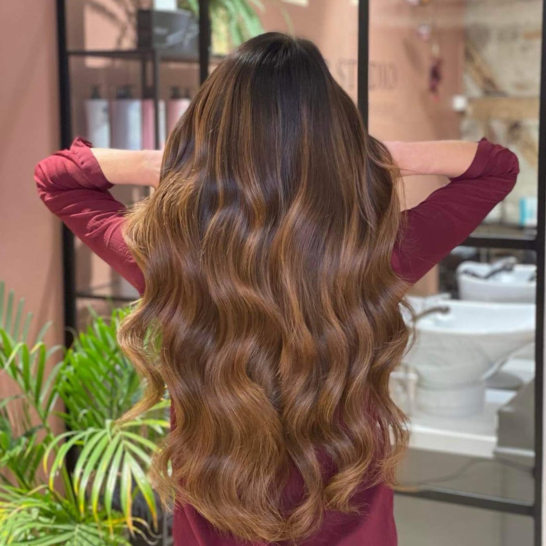 Tape-in hairextensions – Veloura Tape (warmbruine balayage 2+7)