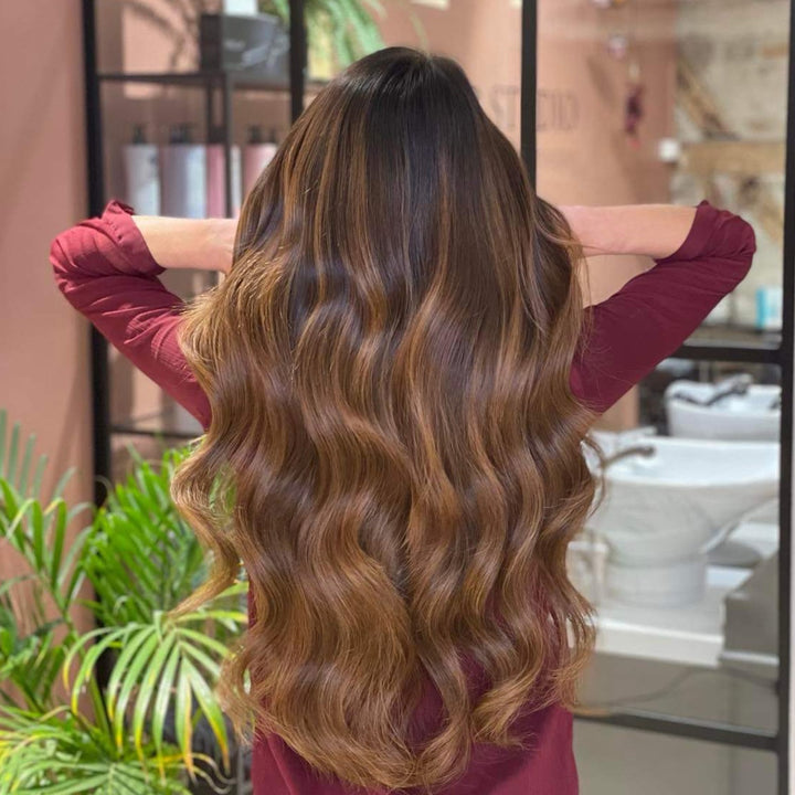 Tape-in hairextensions – Veloura Tape (warmbruine balayage 2+7)