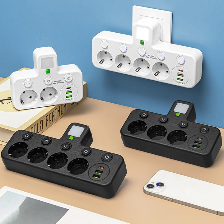 Stekkerdoos met USB en schakelaars | Meervoudige stekkerdoos overspanningsbeveiliging 2500 W