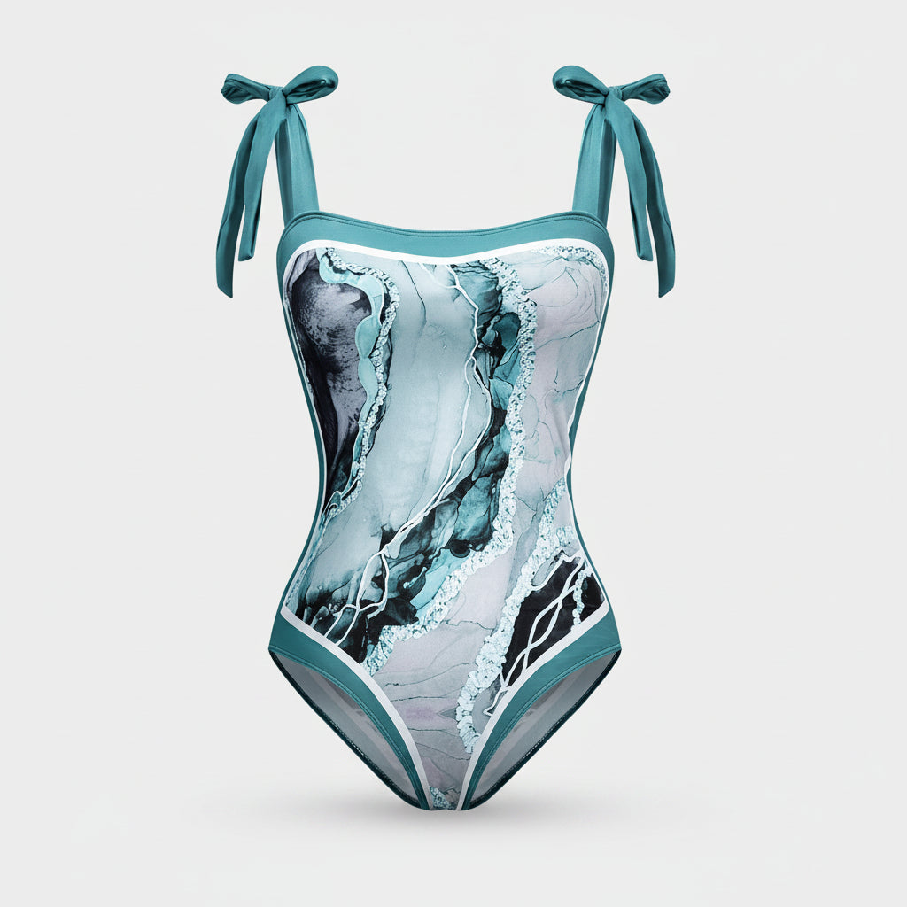 Badpak Set Dames Met Pareo Abstracte Print Strikbanden — afbeelding 2