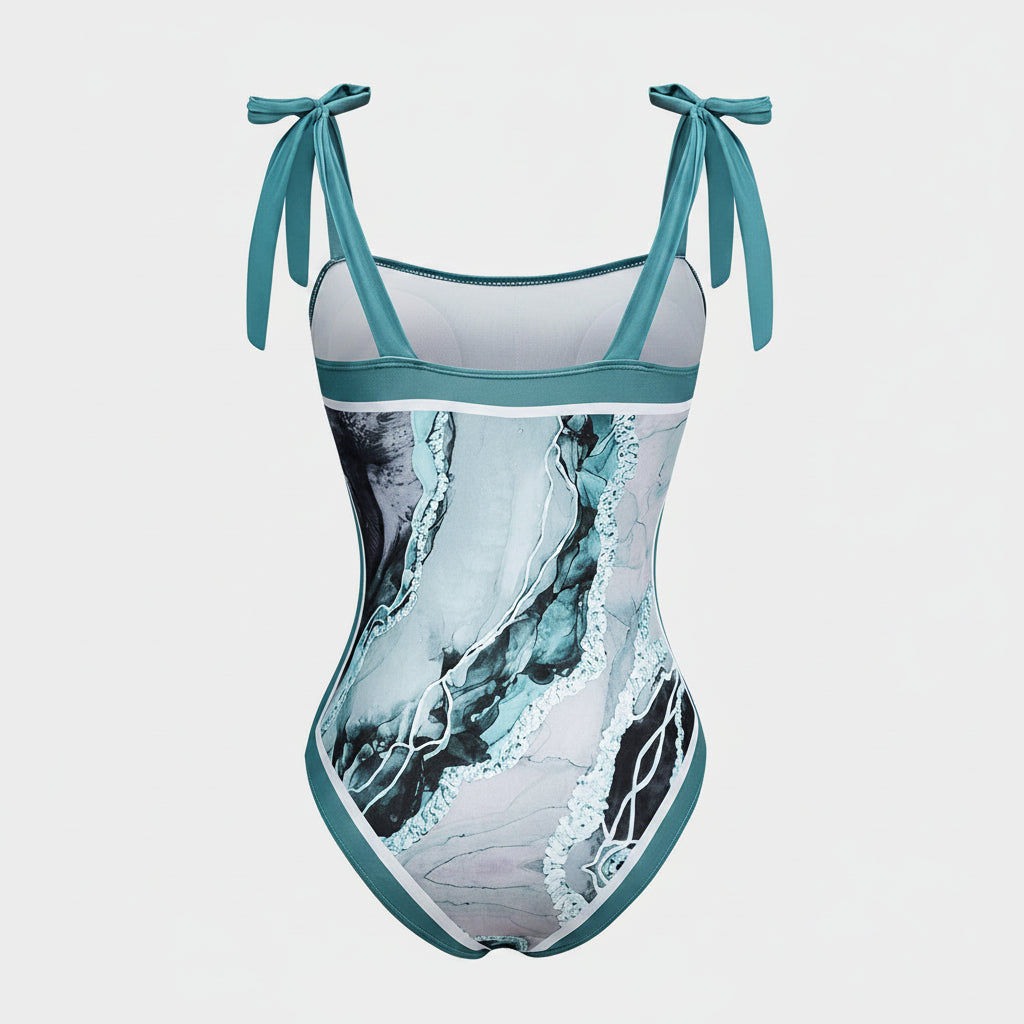 Badpak Set Dames Met Pareo Abstracte Print Strikbanden — afbeelding 3