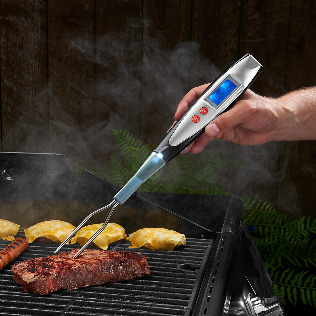 Bbq-vorkthermometer digitaal, direct afleesbaar voor vlees, met lcd-verlichting en roestvrijstalen pennen