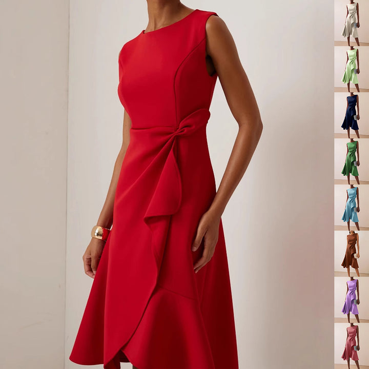 Women's Bow-knot Sleeveless Dress Summer Round Neck Red Temperament