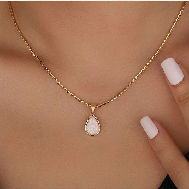 18K natuurlijke opaal druppelhanger ketting - Eloise