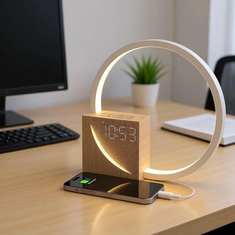 Nachtlampje voor naast het bed met wekker, digitaal display en USB-oplaadpoort, LED