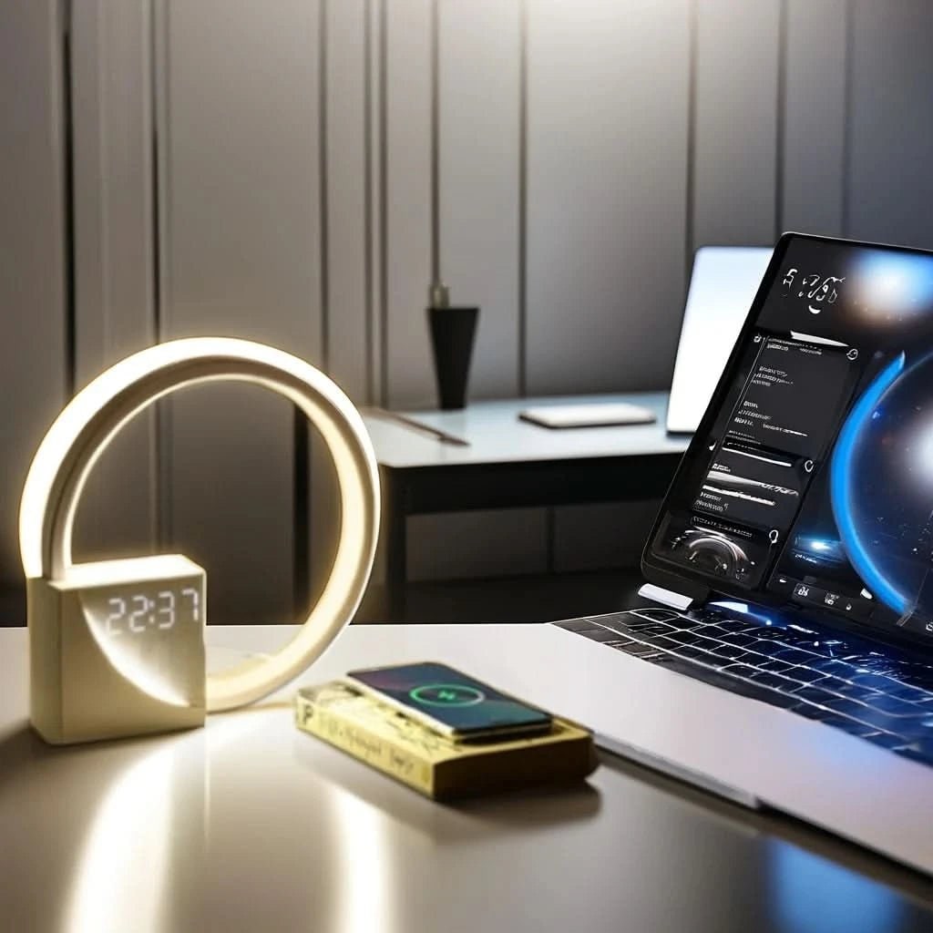Nachtlampje voor naast het bed met wekker, digitaal display en USB-oplaadpoort, LED