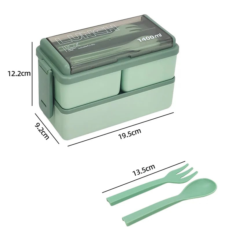 Bento lunchbox draagbaar dubbellaags met vakken en bestek