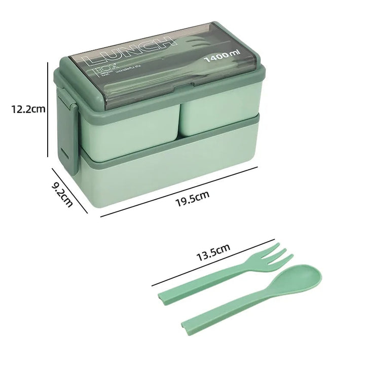Bento lunchbox draagbaar dubbellaags met vakken en bestek