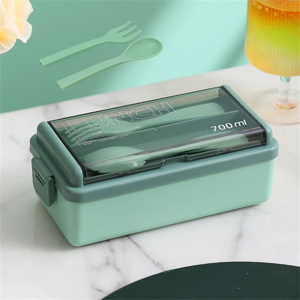 Bento lunchbox draagbaar dubbellaags met vakken en bestek