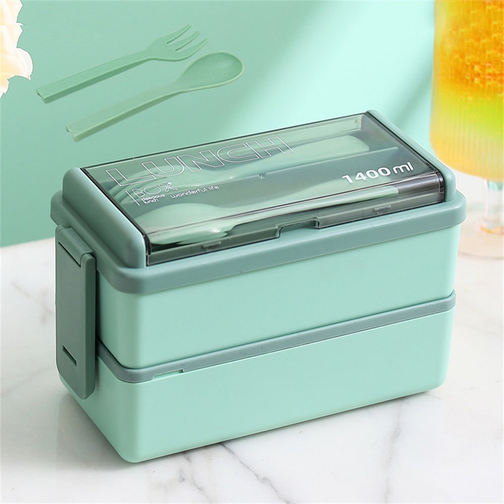 Bento lunchbox draagbaar dubbellaags met vakken en bestek