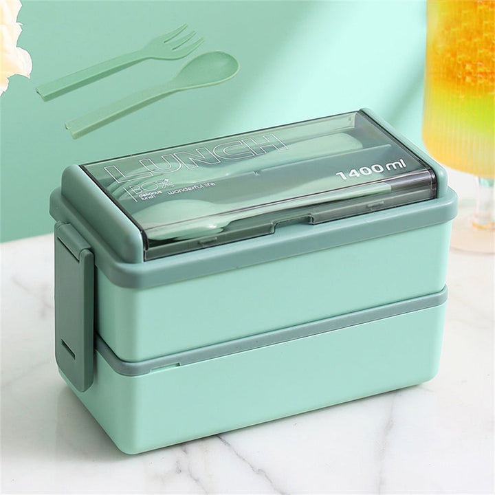 Bento lunchbox draagbaar dubbellaags met vakken en bestek