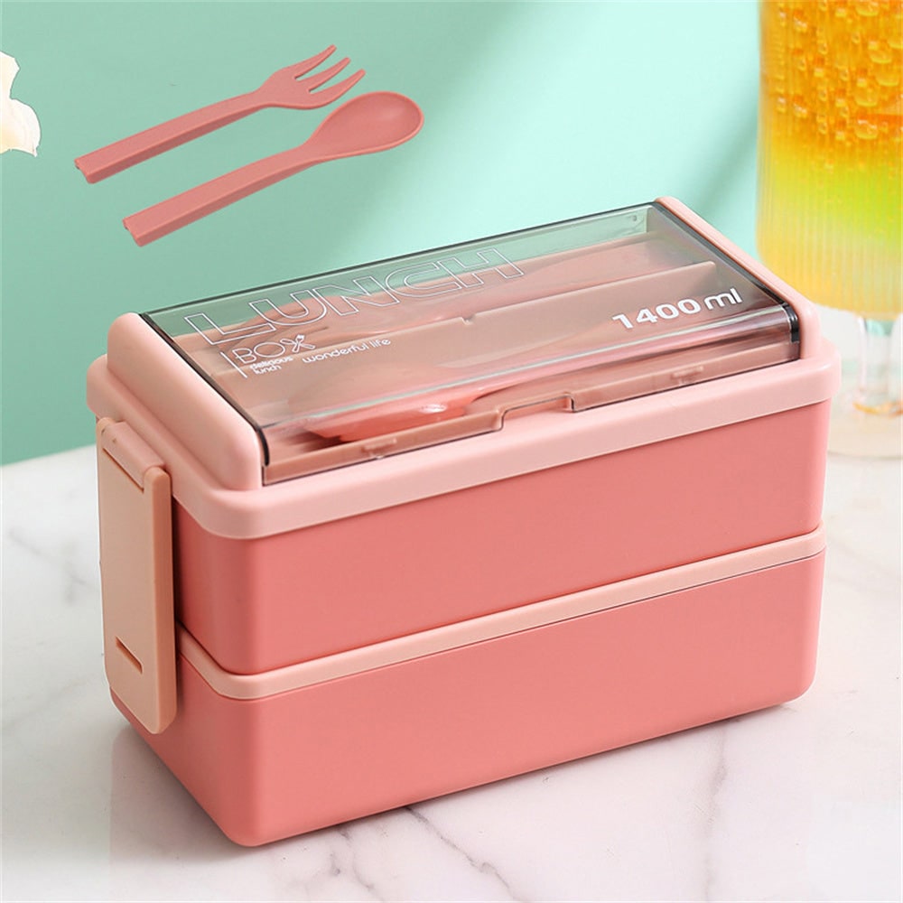 Bento lunchbox draagbaar dubbellaags met vakken en bestek