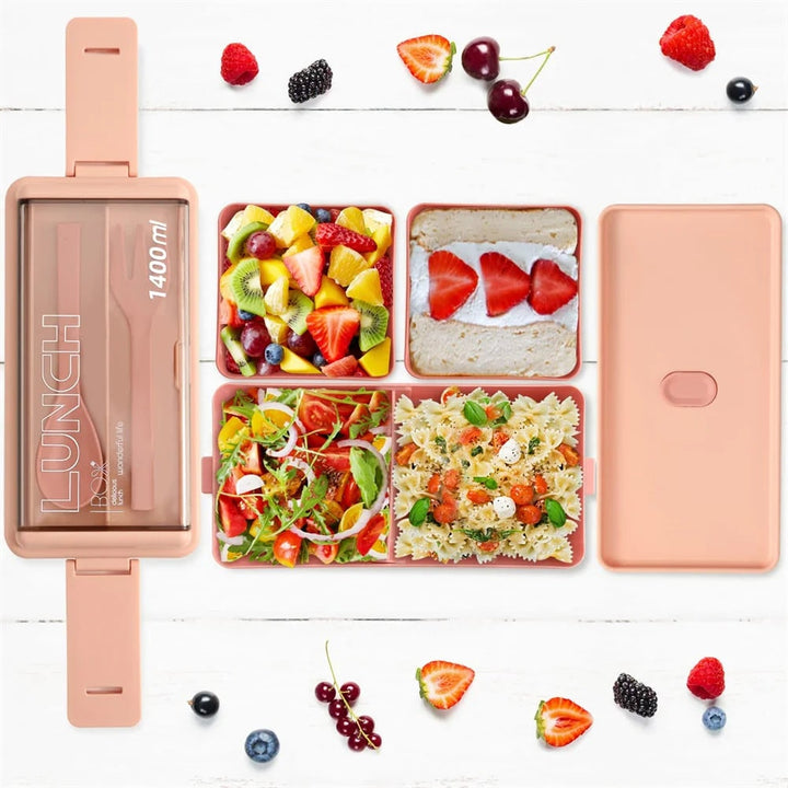 Bento lunchbox draagbaar dubbellaags met vakken en bestek