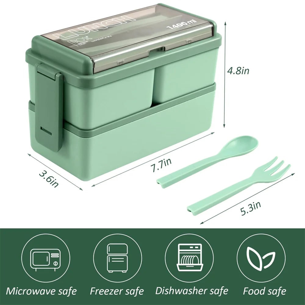 Bento lunchbox draagbaar dubbellaags met vakken en bestek