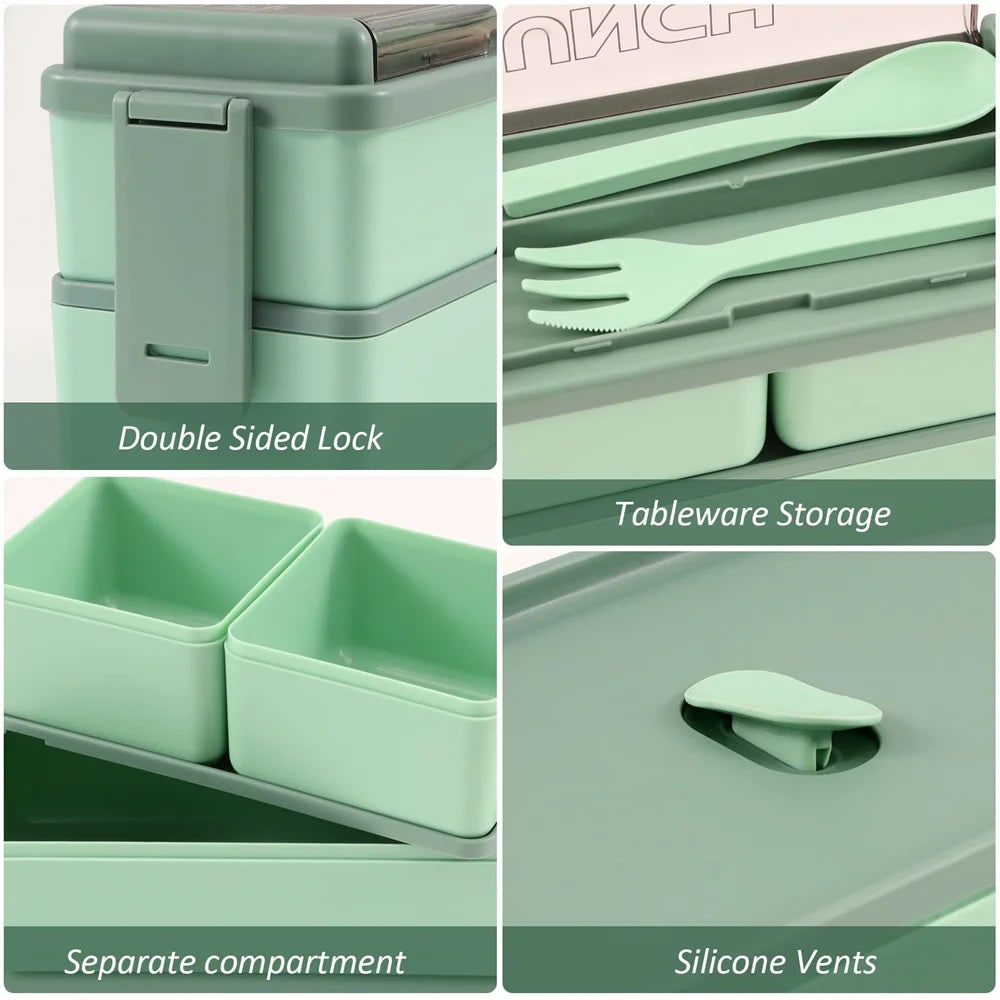 Bento lunchbox draagbaar dubbellaags met vakken en bestek